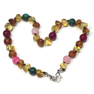 Adjustable Amber and Semi Precious Anklet / Bracelet - PINK